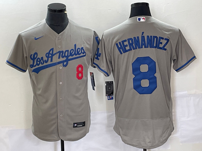 Men's Los Angeles Dodgers #8 Enrique Hernández Gray Flex Base Stitched Baseball Jersey